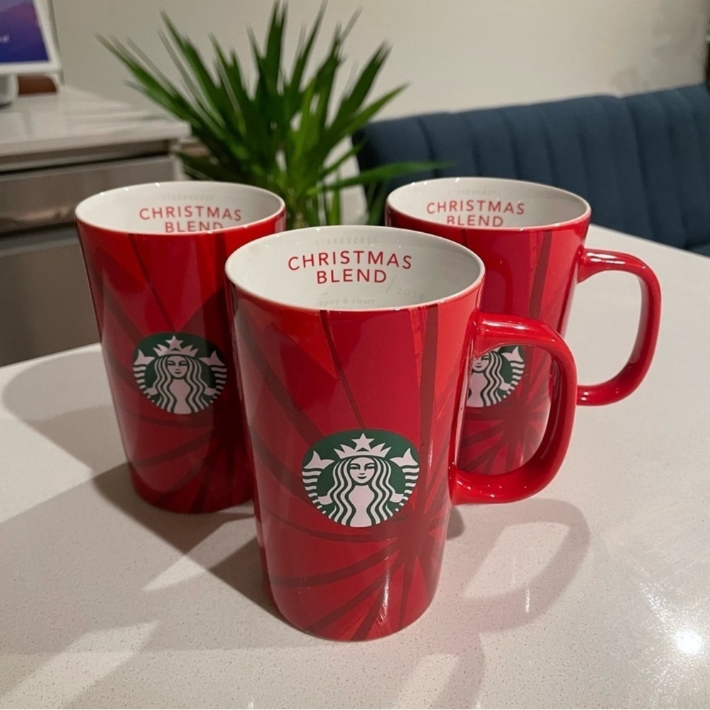 NWOT Starbucks 2014 Christmas Blend Mugs | Red w/White Interior (3)